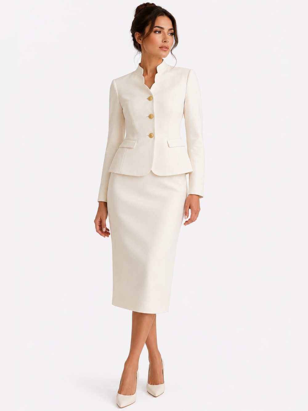 Le Suit Ivory Skirt Suit Set Size 10 Paris New York Vintage Workwear
